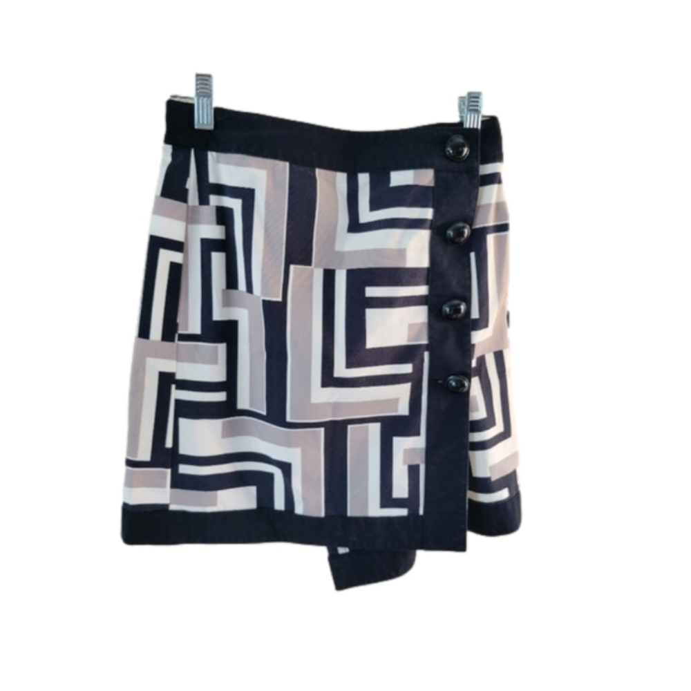 Ann Taylor Geometric Patterned Wrap Buttoned Mini/Midi Skirt-Size 2P